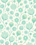 Muted Green Floral Illustration Rug
