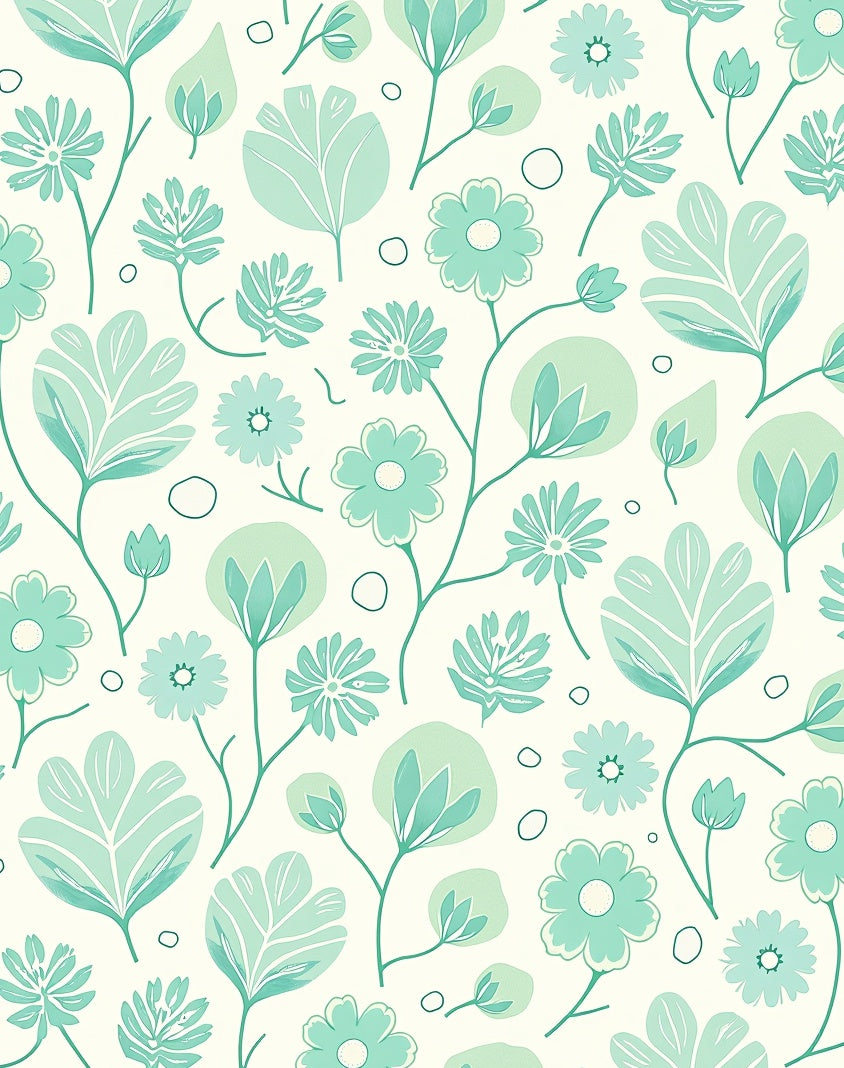 Muted Green Floral Illustration Rug