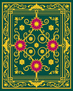 Emerald Green Floral Starburst Border Rug