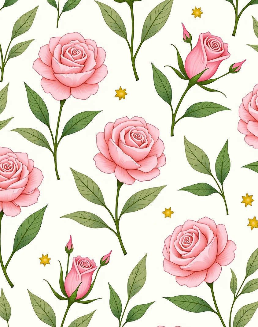 Pink Roses and Golden Stars Garden Rug