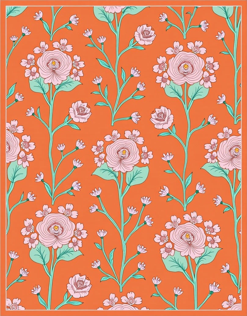 Pink Floral Vines on Orange Background Rug