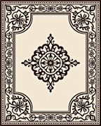Elegant Cream and Black Medallion Border Rug