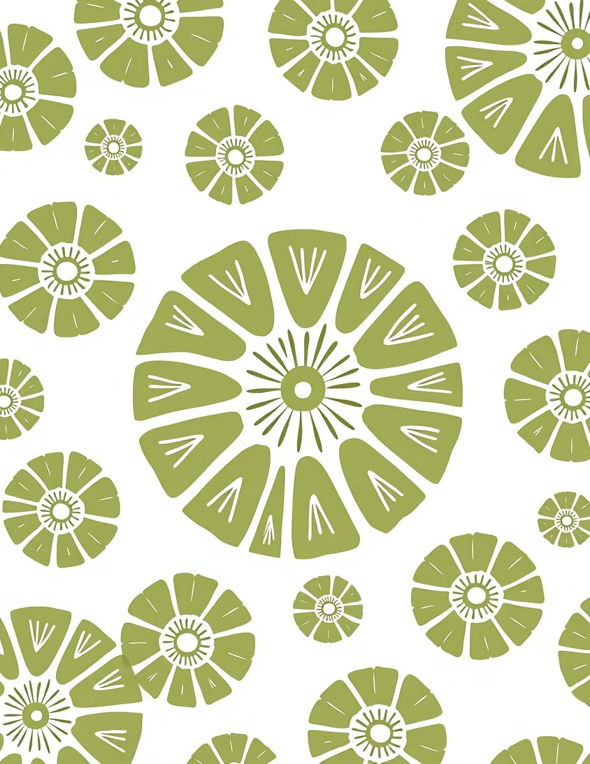 Olive Green Mid Century Floral Burst Rug