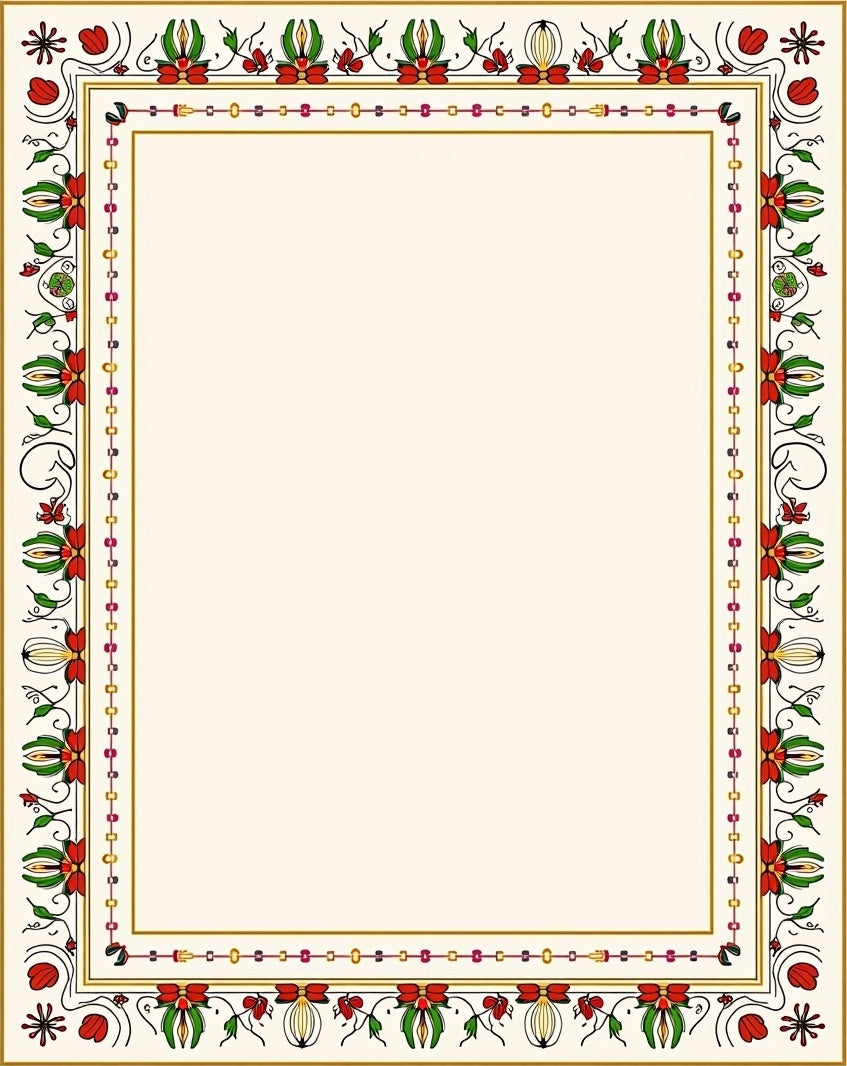 Ornate Red Green Floral Border Rug