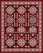 Crimson White Folk Art Botanical Rug