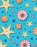 Aqua Sea Creatures Starfish Shell Toss Rug