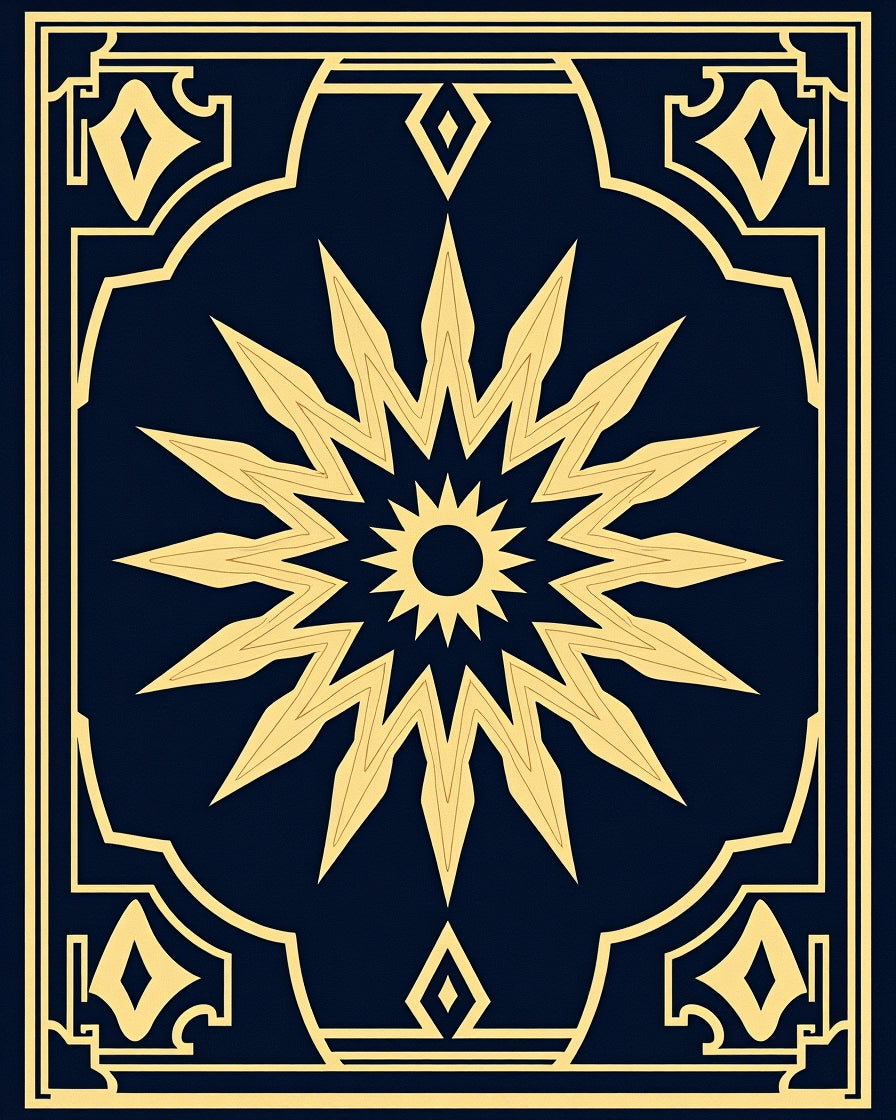 Gold Sunburst Geometric Frame Rug
