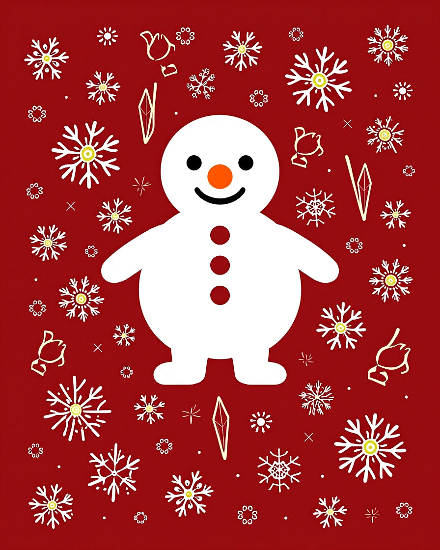 Festive Red Snowman Snowflake Scene Rug