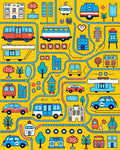 Whimsical Yellow Transportation City Scene Rug