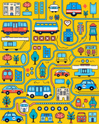 Whimsical Yellow Transportation City Scene Rug