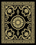 Black Gold Floral Medallion Border Rug