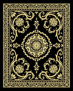 Black Gold Floral Medallion Border Rug
