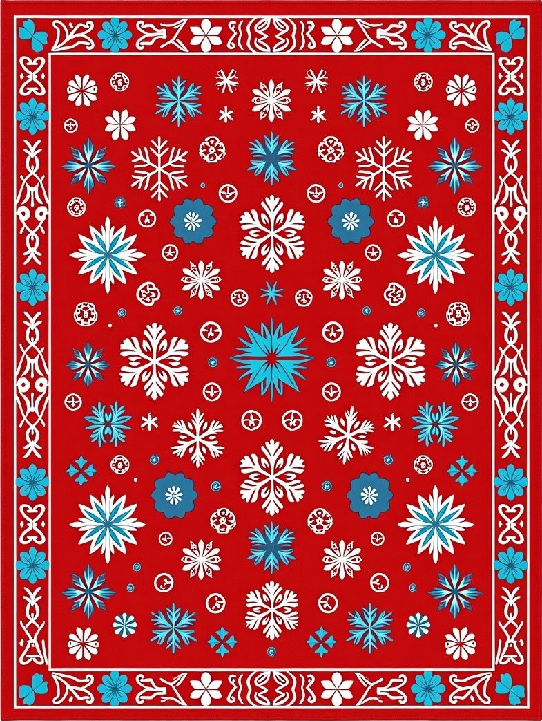 Crimson Snowflake Medallion Border Rug