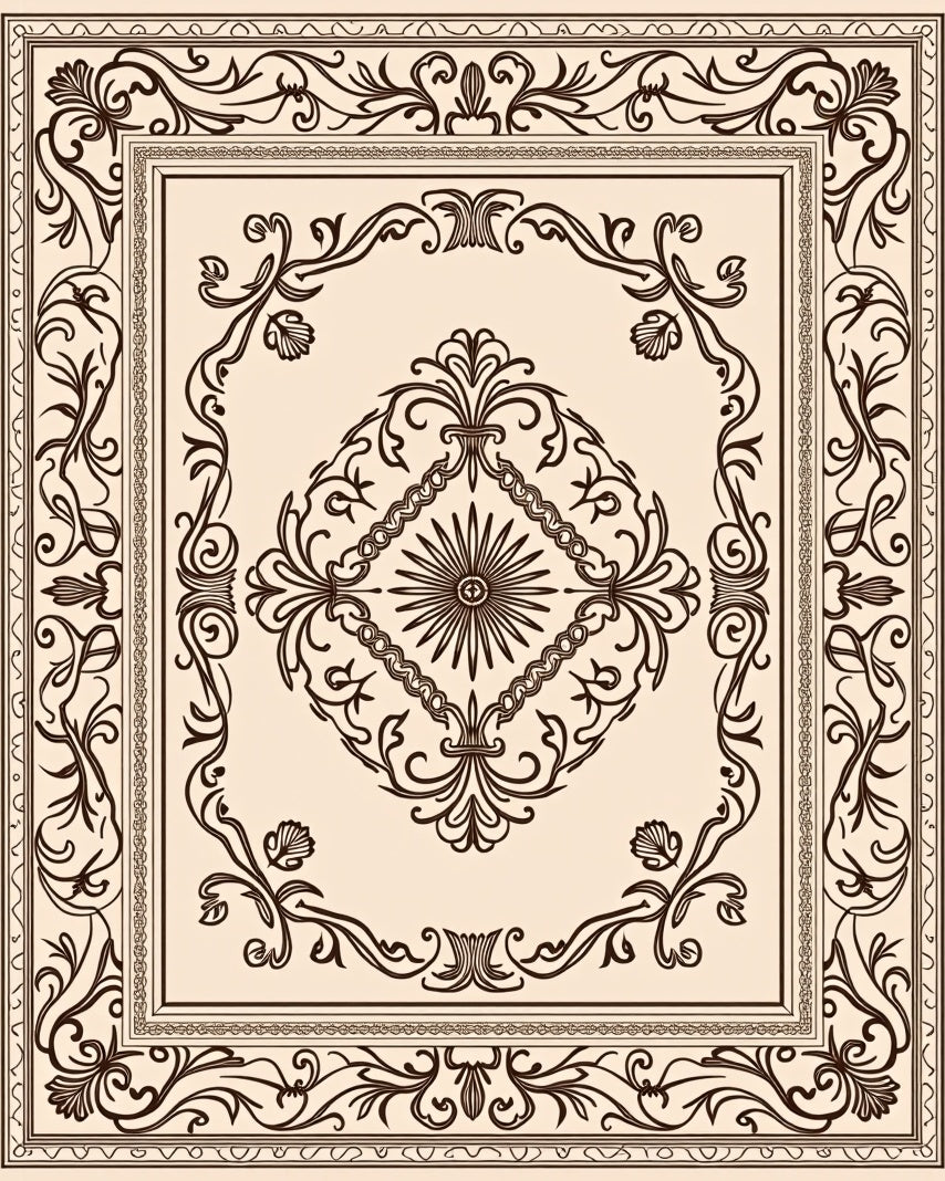 Classic Brown Filigree Medallion Border Rug