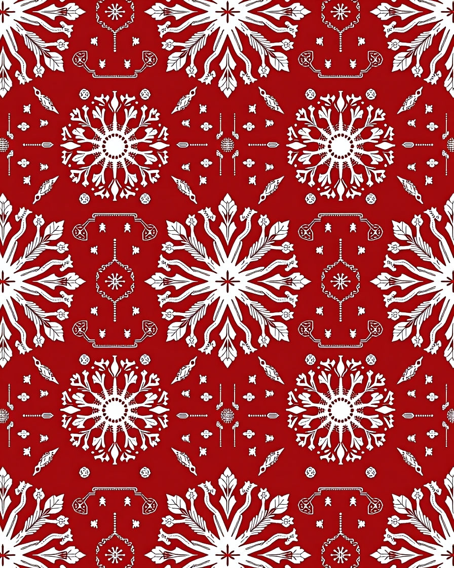 Crimson Snowflake Mandala Folk Art Rug