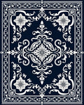 Dark Blue White Floral Medallion Rug