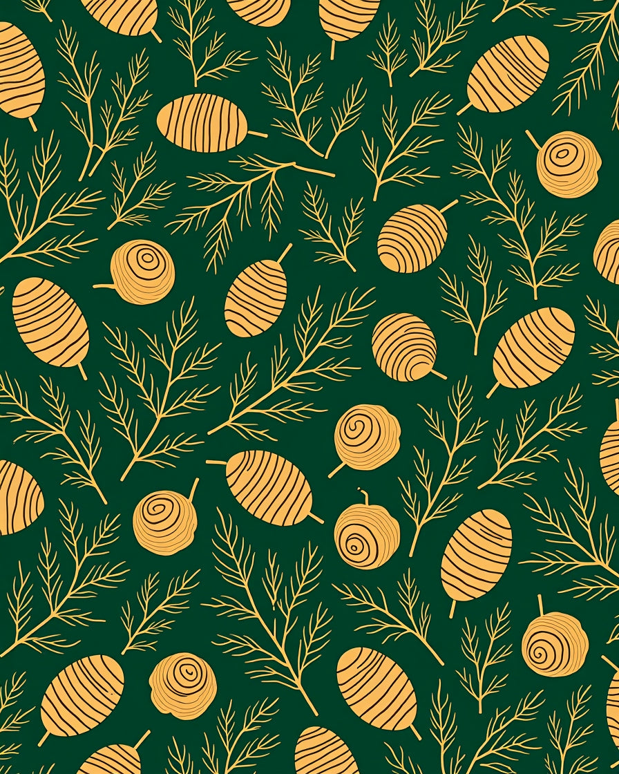 Forest Green Yellow Pinecone Branches Rug