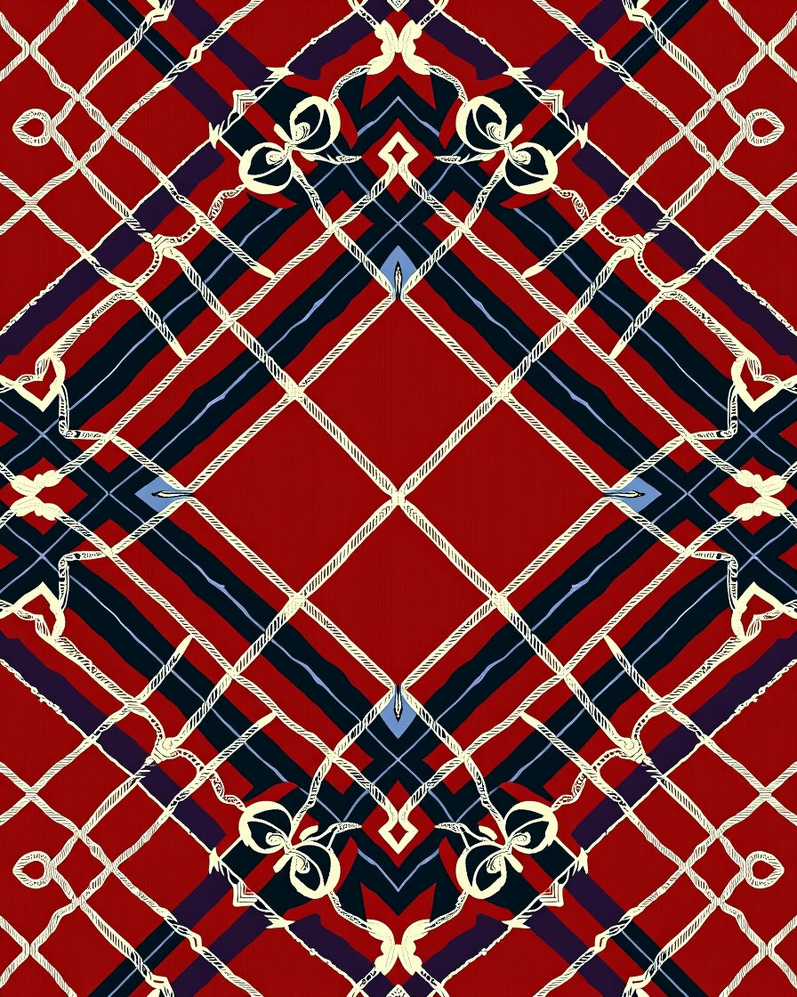 Red Tartan Diamond With Rope Detail Rug