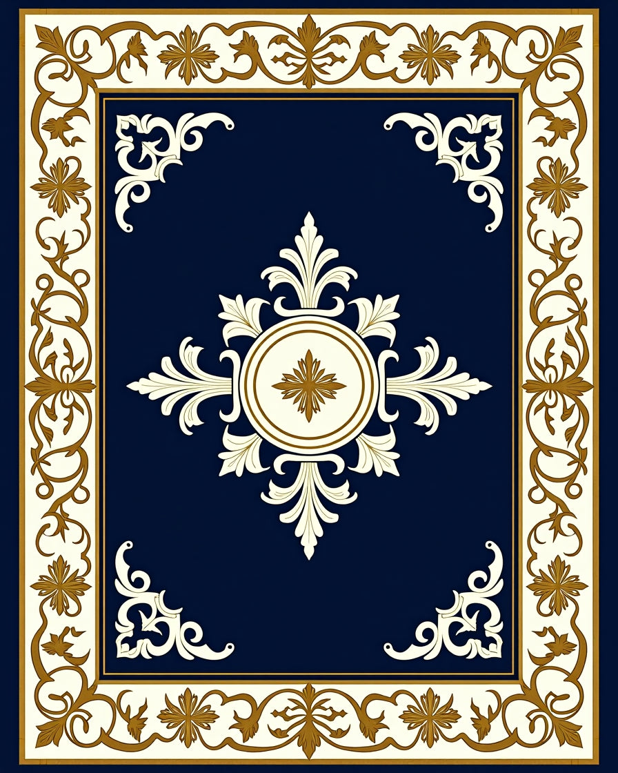 Elegant Ivory Gold Floral Medallion Rug