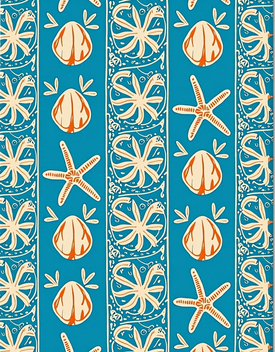 Coastal Blue Seashell Starfish Stripe Rug