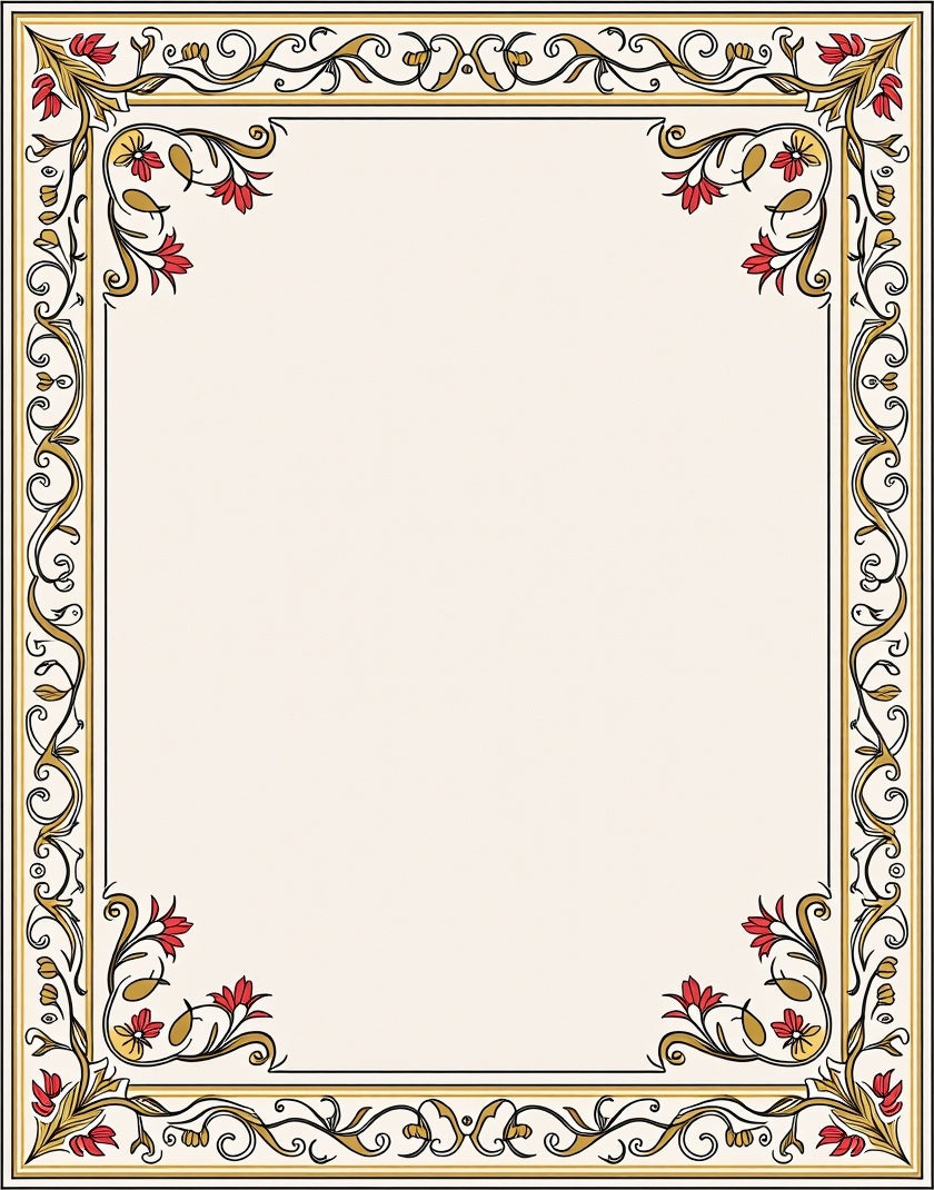 Floral Accents Red Gold Border Frame Rug