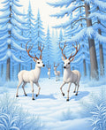 White Deer In Snowy Forest Scene Rug