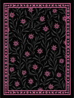 Pink Floral Vine Black Garden Rug