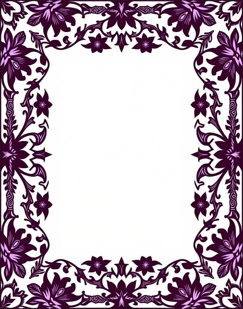 Rich Plum Floral Border Detail Rug