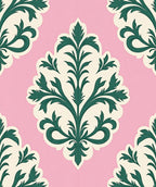 Pink Cream Green Damask Floral Accent Rug