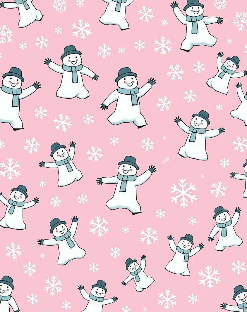 Pink Snowman Snowflakes Holiday Rug