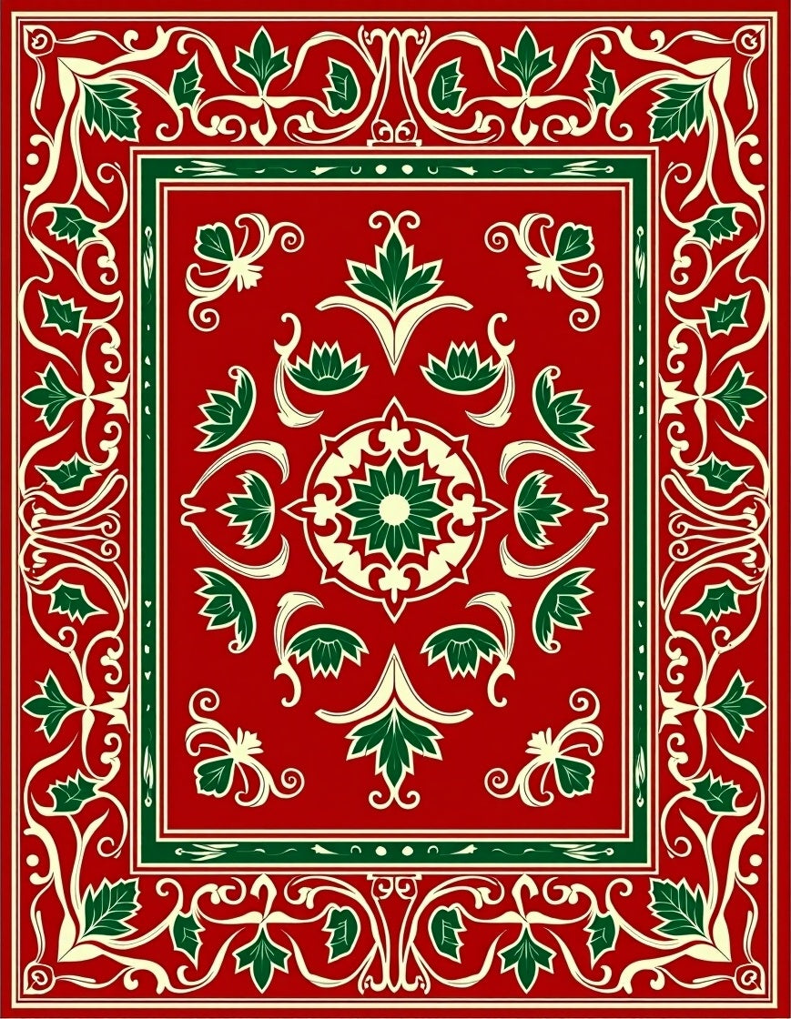 Crimson Green Floral Border Medallion Rug