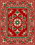Crimson Green Floral Border Medallion Rug