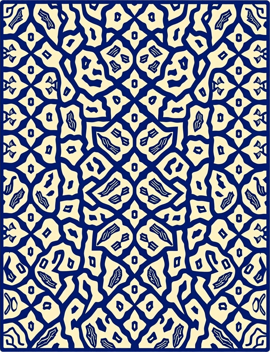 Cream Navy Abstract Lattice Rug