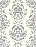 Elegant Ivory Gray Damask Scroll Rug