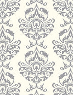 Elegant Ivory Gray Damask Scroll Rug