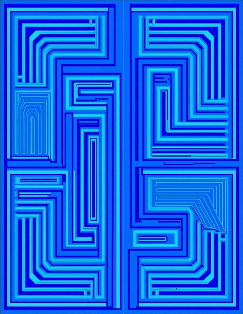 Deep Blue Geometric Maze Rug