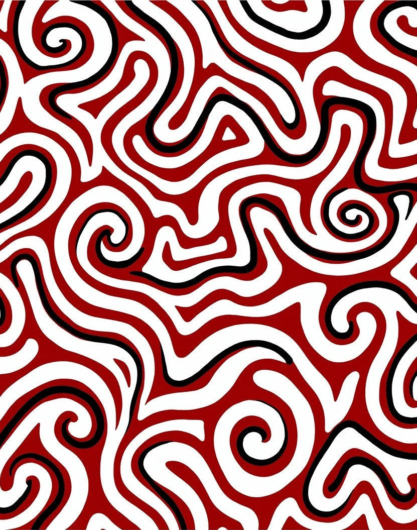 Crimson Swirl Abstract Maze Rug