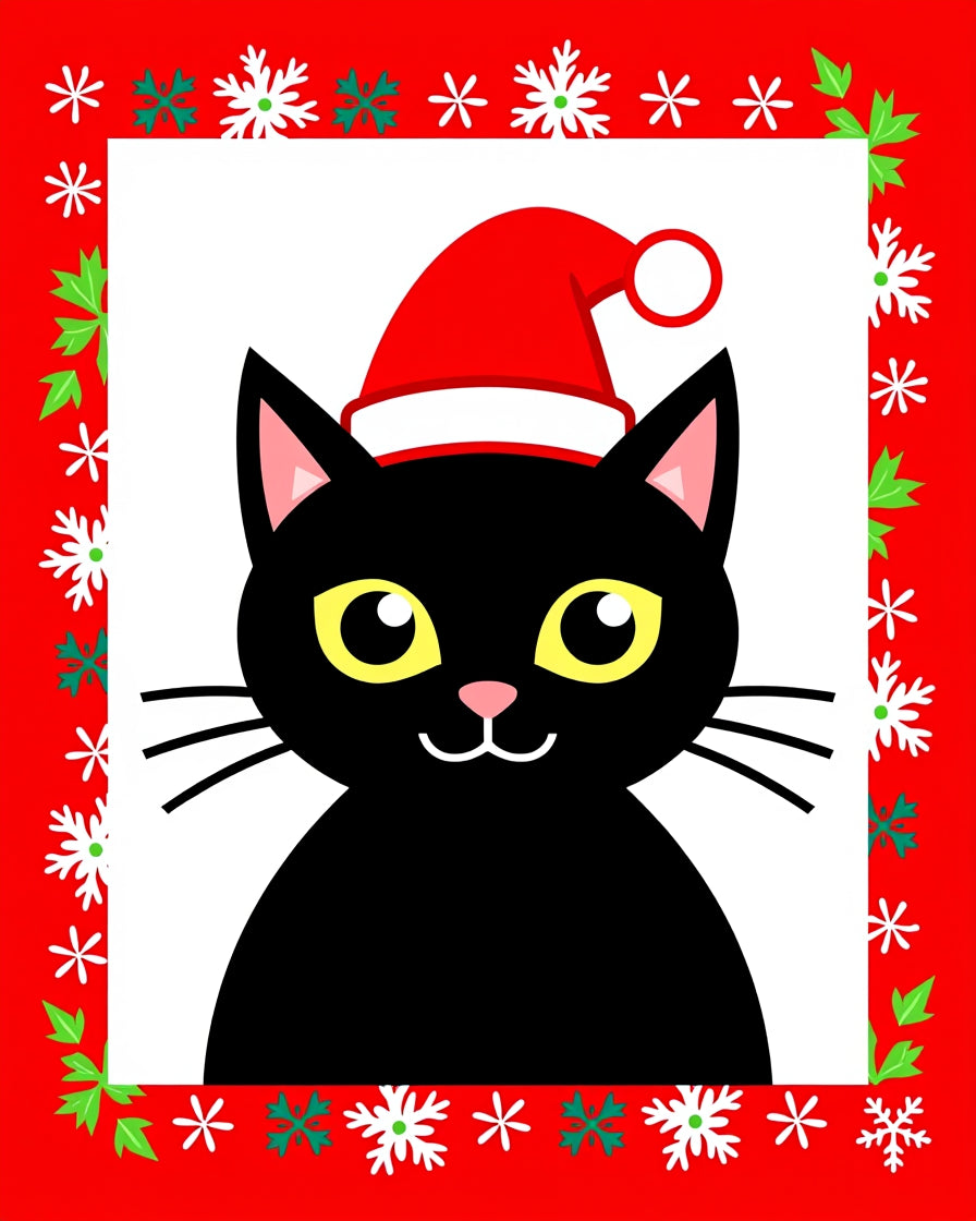 Black Cat Festive Snowflake Christmas Border Rug
