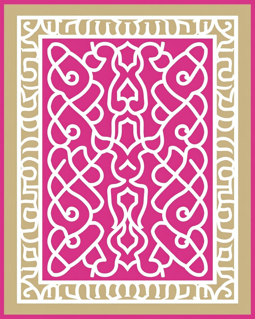 Fuchsia White Intricate Arabesque Frame Rug