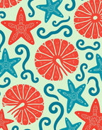 Coral Starfish Swirl Ocean Theme Rug