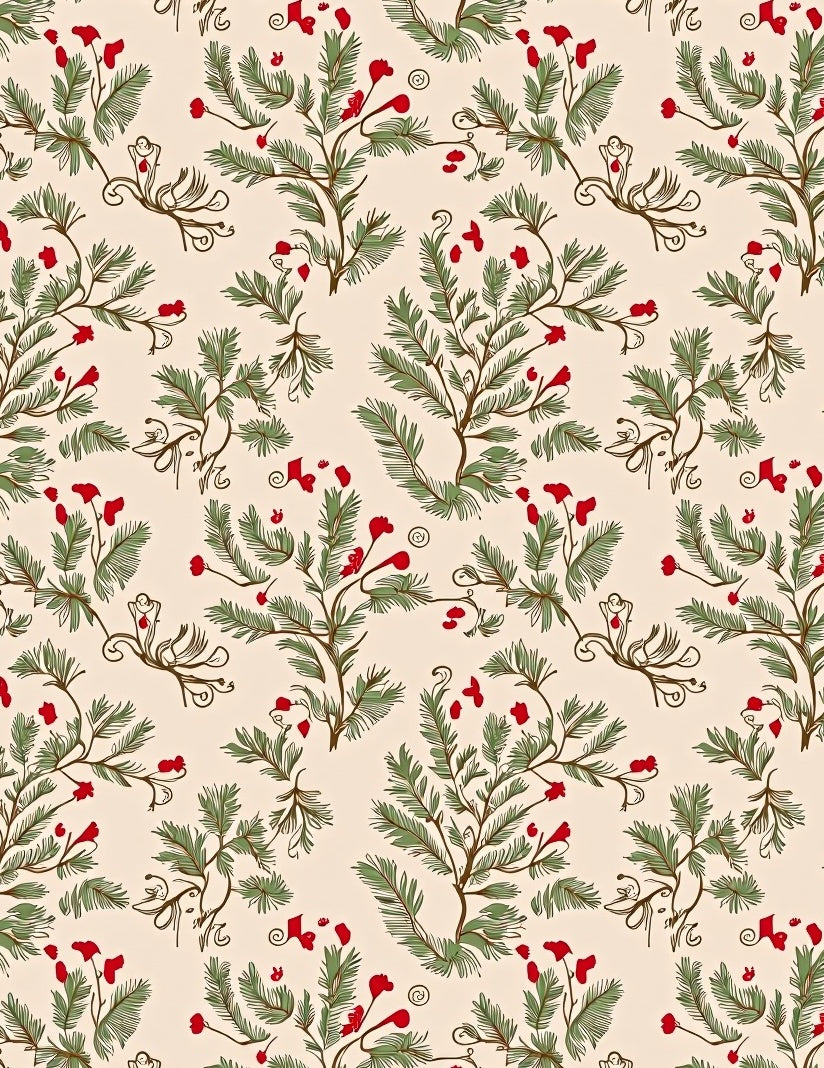 Rustic Red Berry Evergreen Branches Rug