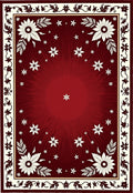 Red Floral Burst Medallion Border Rug