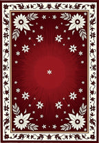 Red Floral Burst Medallion Border Rug