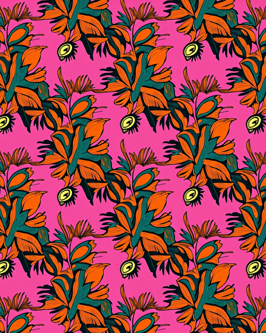 Bold Orange Teal Botanical Floral Rug