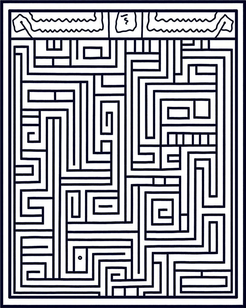 Modern Black White Geometric Maze Rug