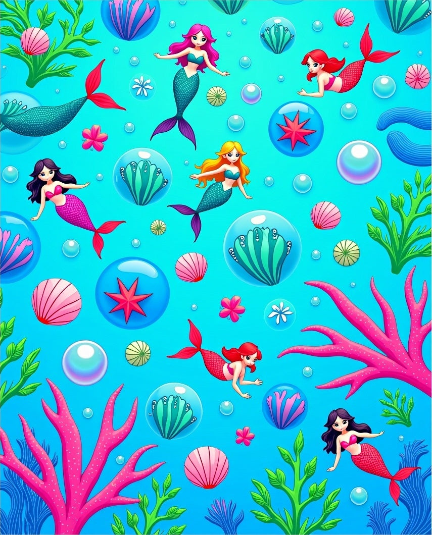 Whimsical Mermaids Underwater Coral Garden Rug