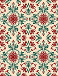 Crimson Green Floral Medallion Damask Rug