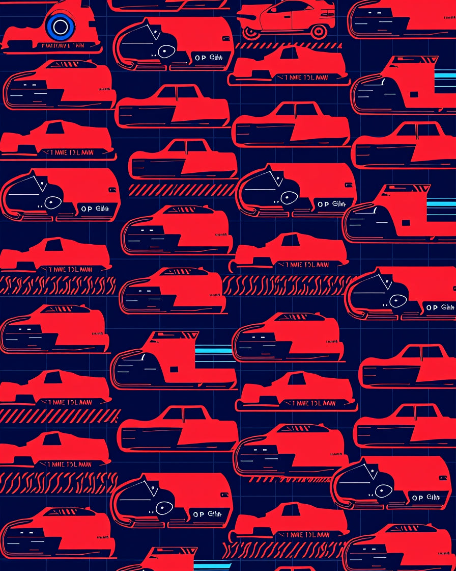 Red Retro Automotive Assemblage Rug