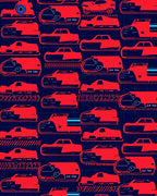 Red Retro Automotive Assemblage Rug