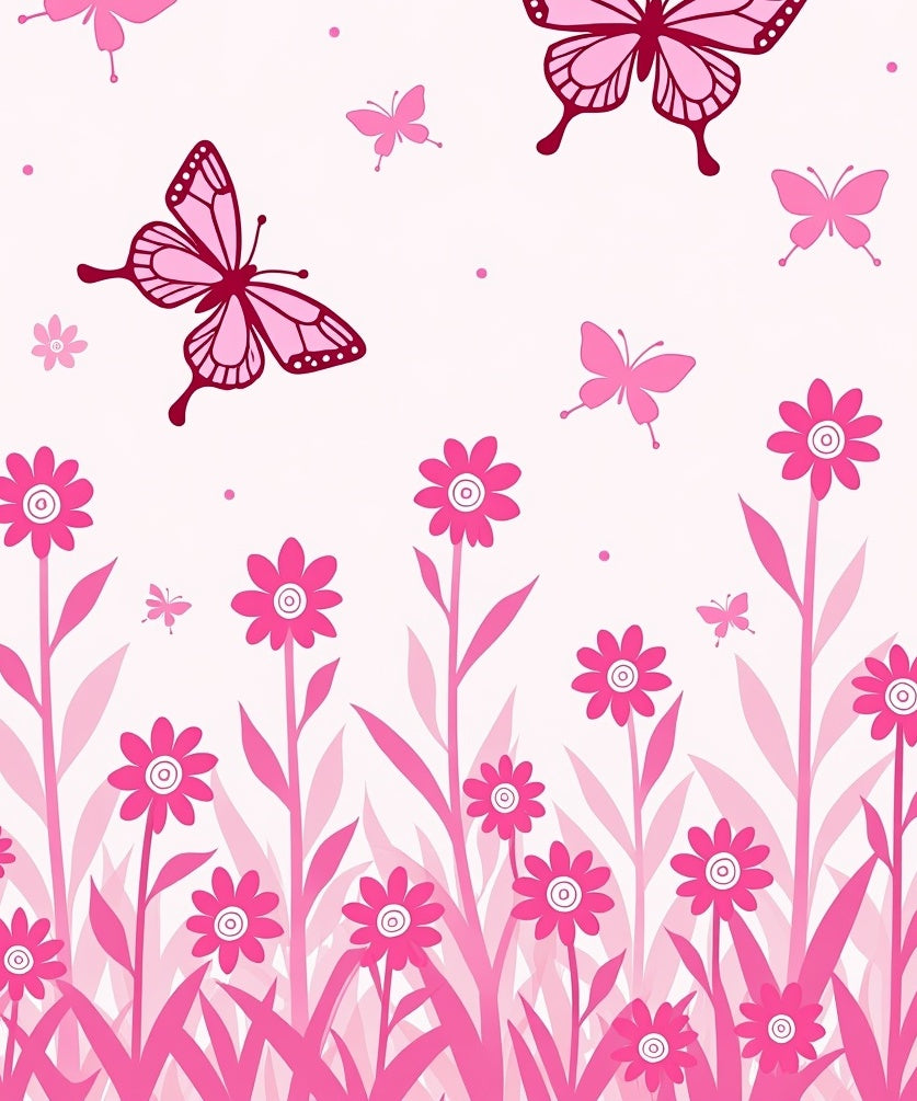 Pink Butterfly Garden Floral Meadow Rug